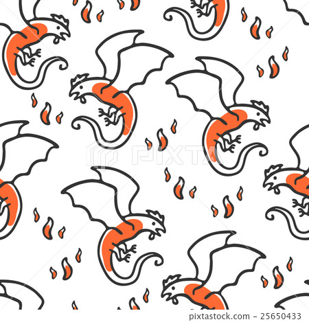 Seamless pattern with basilisk and flames 25650433