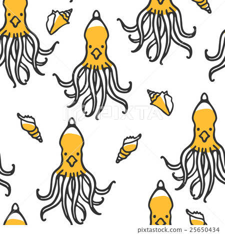 Seamless pattern with kraken and shells Seamless pattern with kraken and shells 25650434