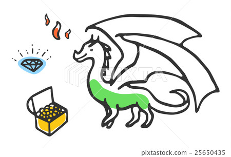 Dragon with treasures and fire Dragon with treasures and fire 25650435