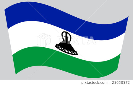 Flag of Lesotho waving on gray background 25650572