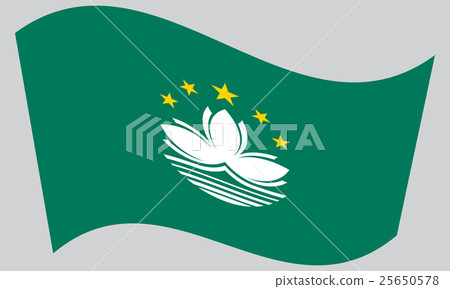 Flag of Macau waving on gray background 25650578