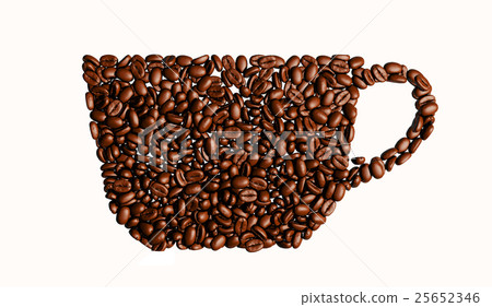Illustration of Cup with coffee beans on red 25652346