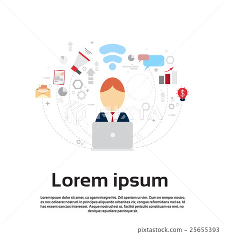 Businessman Using Laptop Computer Business Icons - Stock Illustration ...