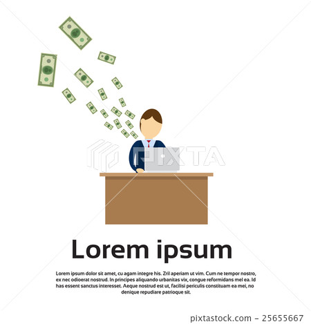 Business Man Sitting Desk Working Laptop Computer Business Man Sitting Desk Working Laptop Computer 25655667