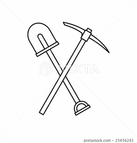 Shovel and pickaxe icon, outline style 25656281