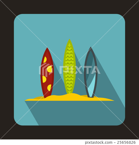 Surfboards on beach icon, flat style - Stock Illustration [25656826 ...