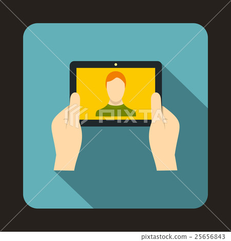 Hands holding tablet icon, flat style 25656843