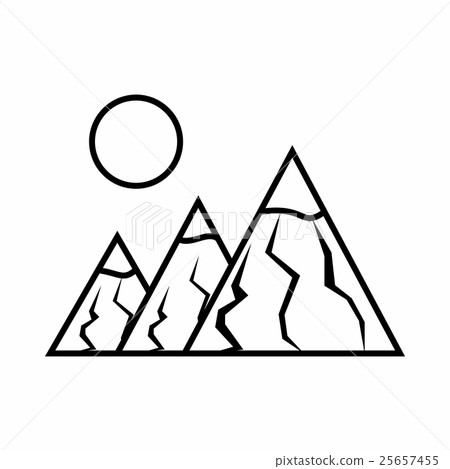 Mountains with sun icon, outline style 25657455