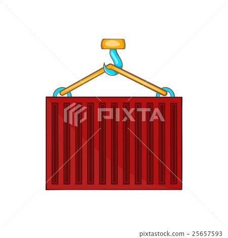 Crane lifts red container icon, cartoon style Crane lifts red container icon, cartoon style 25657593