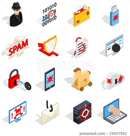 Hacking icons set, isometric 3d style Hacking icons set, isometric 3d style 25657932