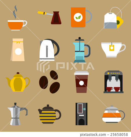 Tea and coffee icons set, flat style - Stock Illustration [25658058 ...