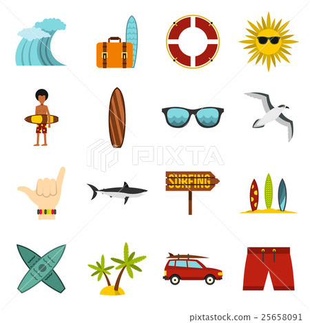 Surfing icons set, flat style - Stock Illustration [25658091] - PIXTA