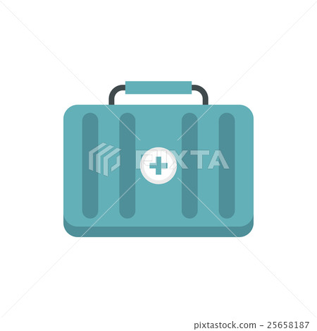 Blue first aid kit icon, flat style - Stock Illustration [25658187] - PIXTA