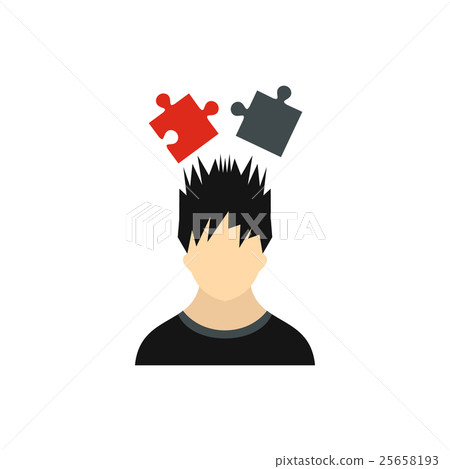 Man with puzzles over his head icon, flat style - Stock Illustration ...