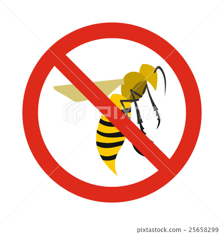 Prohibition sign wasps icon, flat style 25658299