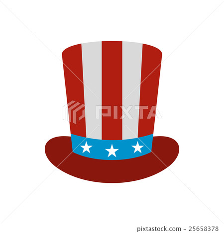 Top hat in the USA flag colors icon, flat style Top hat in the USA flag colors icon, flat style 25658378