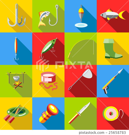 Fishing icon set, flat style 25658783
