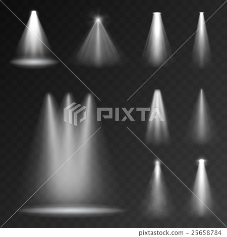 Realistic white gray glowing spotlights set Realistic white gray glowing spotlights set 25658784
