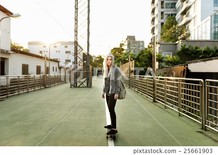 Woman Playing Skateboard Extreme Sport Concept 25661903