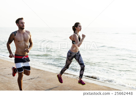 Running Exercise Training Healthy Lifestyle Beach Concept 25662448