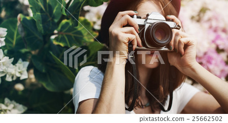 Girl Camera Photographer Focus Shooting Nature Concept 25662502