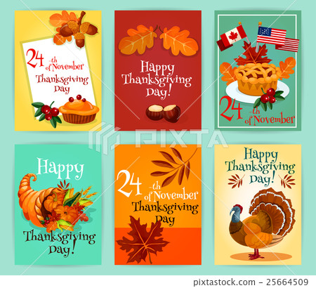 Thanksgiving Day greeting cards set 25664509