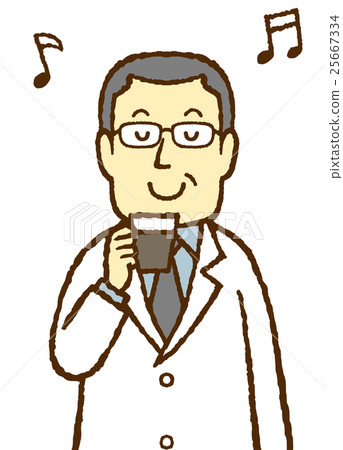 中部變老了在白色外套的男性咖啡休息 25667334