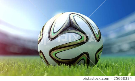 modern soccer ball in grass. 3d rendering modern soccer ball in grass. 3d rendering 25668354