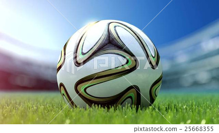 modern soccer ball in grass. 3d rendering modern soccer ball in grass. 3d rendering 25668355