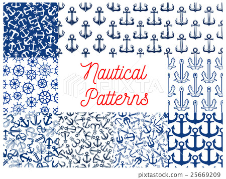 Nautical seamless pattern set with anchor and helm Nautical seamless pattern set with anchor and helm 25669209