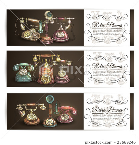 Retro Phone Sketch Banner Set With Vignette Stock Illustration