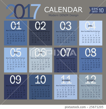 Vector illustration template of 2017 calendar. Vector illustration template of 2017 calendar. 25671205