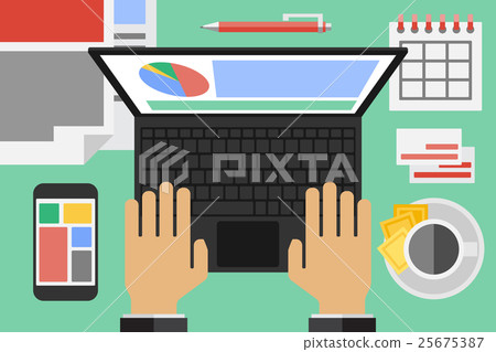 flat workplace top view - Stock Illustration [25675387] - PIXTA