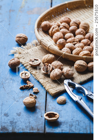 Walnuts Seeds on the old wood 25675810