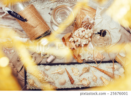 a lot of sea theme in mess like shells, candles a lot of sea theme in mess like shells, candles 25676001