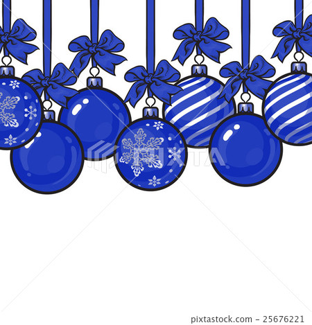Blue Christmas balls with ribbon and bows - Stock Illustration ...