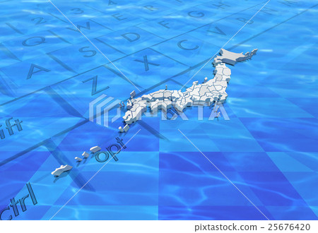 Three-dimensional Japanese map on personal computer 25676420