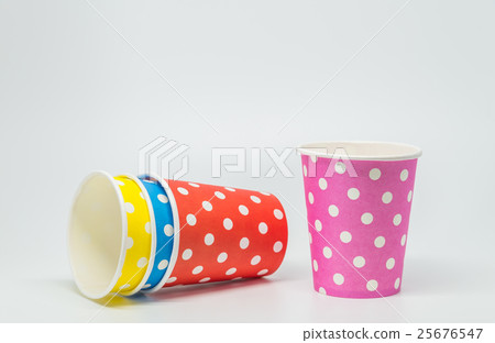 Stack of Colorful paper cup on white background 25676547