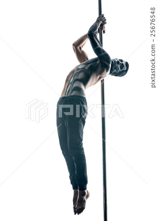 Male pole dancer with body-art on pylon Male pole dancer with body-art on pylon 25676548