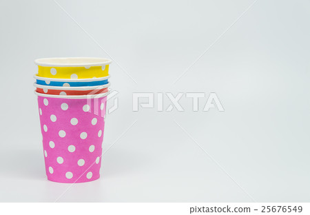 Stack of Colorful paper cup on white background 25676549