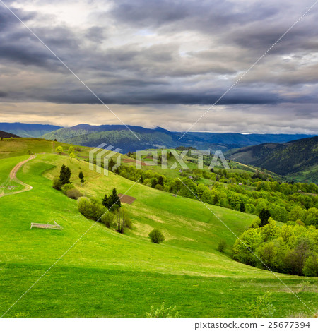 fence on hillside meadow 25677394