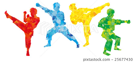 Karate's thrust and kicking silhouette (color cellophane) Karate's thrust and kicking silhouette (color cellophane) 25677430