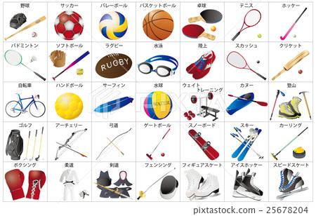 Sports Equipment Various Frame Name Stock Illustration