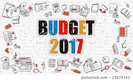 Multicolor Budget 2017 on White Brickwall. Doodle Multicolor Budget 2017 on White Brickwall. Doodle 25678342