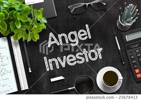 Black Chalkboard with Angel Investor Concept. 3D 25678413