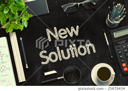 New Solution Handwritten on Black Chalkboard. 3D 25678434