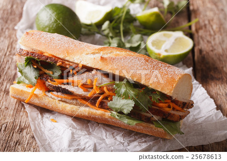 Vietnamese Pork Banh Mi Sandwich Vietnamese Pork Banh Mi Sandwich 25678613