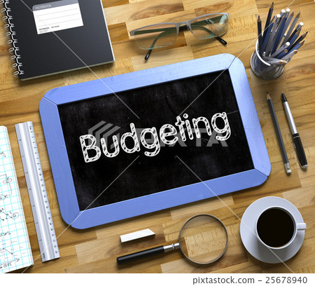 Budgeting on Small Chalkboard. 3D. 25678940