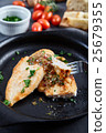 Chicken chops with sauce of cognac, broth, capers 25679355