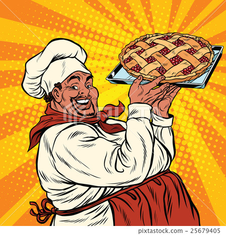 African American or Latino cook with a berry pie 25679405
